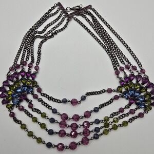 Women's Multistrand Gunmetal Rhinestone Necklace Peacock‎ Gothic